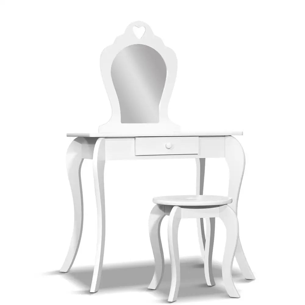 Keezi Kids Dressing Table Stool Set Vanity Mirror Princess Children Makeup White - Baby & Kids > Kid’s Furniture