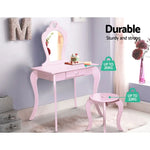 Keezi Kids Dressing Table Stool Set Vanity Mirror Princess Children Makeup Pink - Furniture > Bedroom