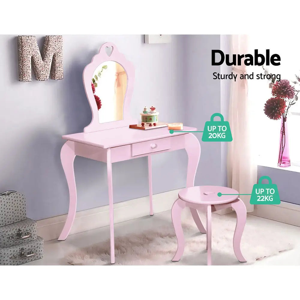 Keezi Kids Dressing Table Stool Set Vanity Mirror Princess Children Makeup Pink - Furniture > Bedroom