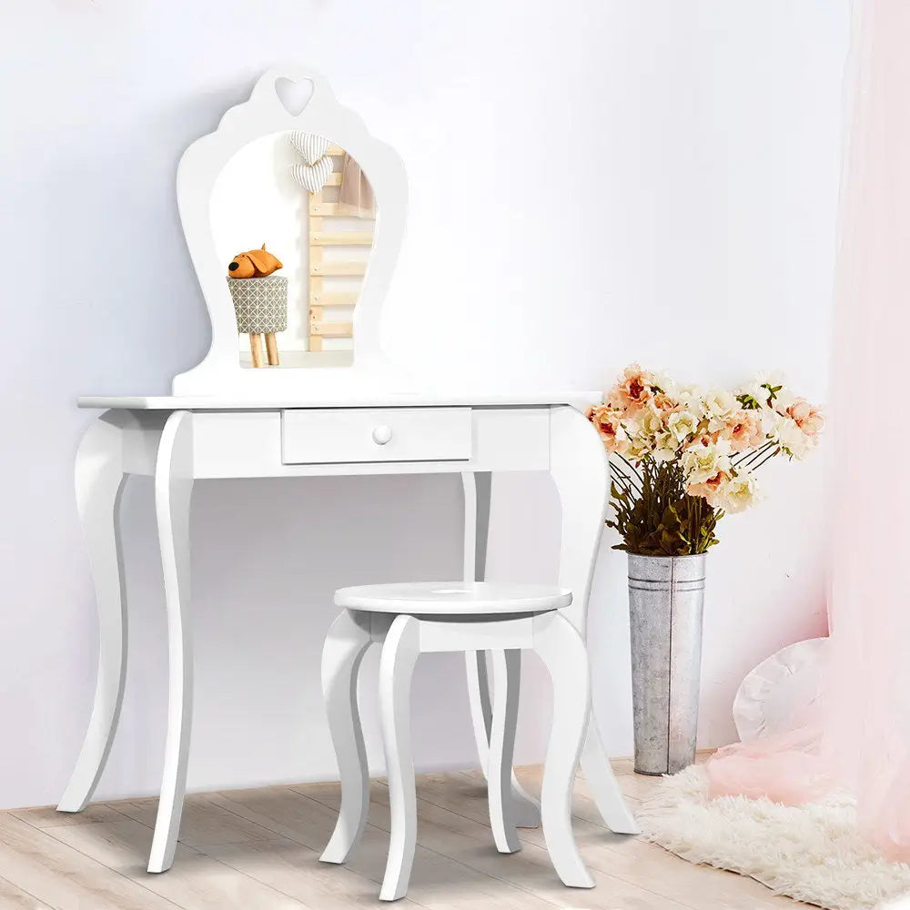 Keezi Kids Dressing Table Stool Set Vanity Mirror Princess Children Makeup White - Baby & Kids > Kid’s Furniture