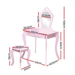Keezi Kids Dressing Table Stool Set Vanity Mirror Princess Children Makeup Pink - Furniture > Bedroom