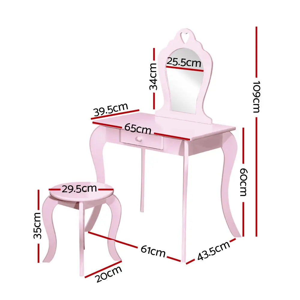 Keezi Kids Dressing Table Stool Set Vanity Mirror Princess Children Makeup Pink - Furniture > Bedroom