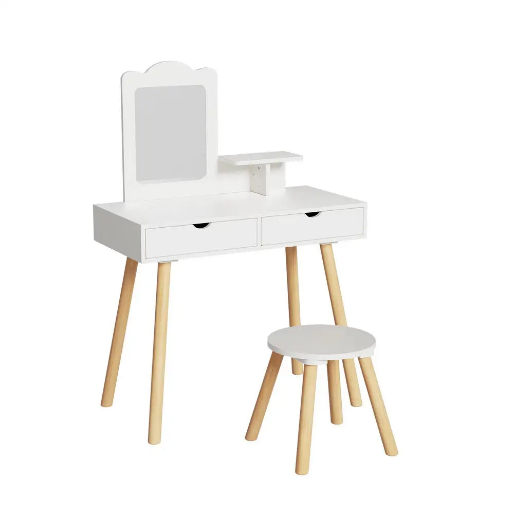 Keezi Kids Dressing Table Vanity Makeup Chair Set with Mirror Drawers Wooden Legs - Baby & Kids > Kid’s Furniture >