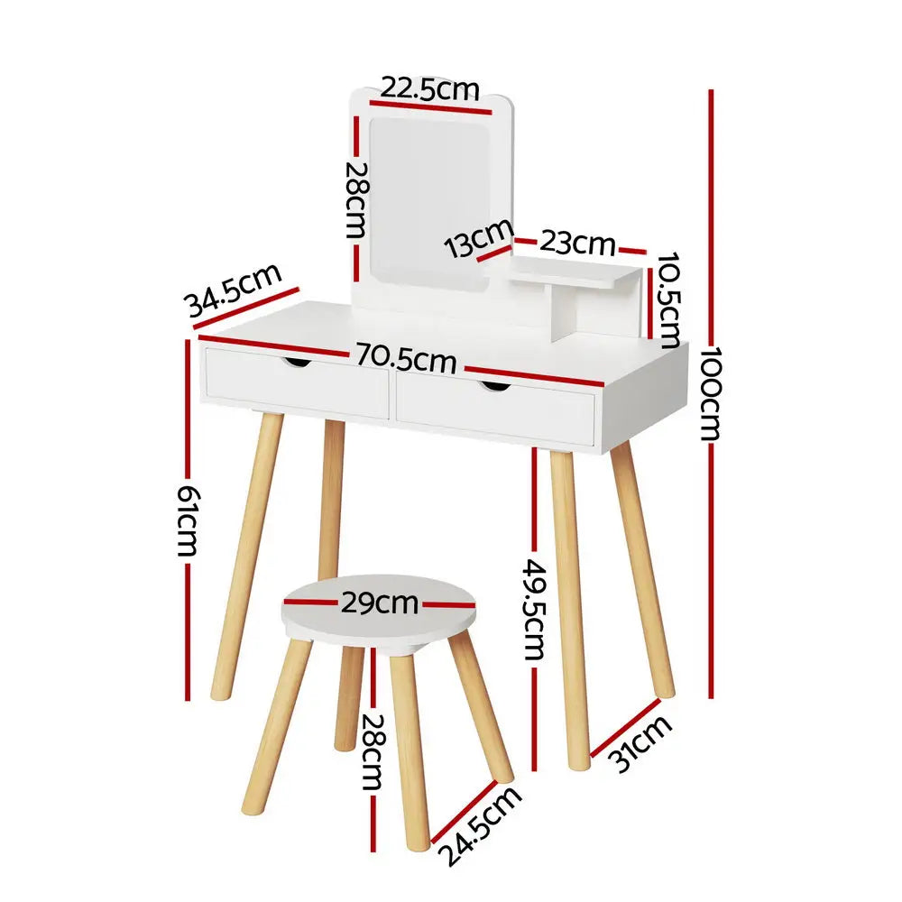Keezi Kids Dressing Table Vanity Makeup Chair Set with Mirror Drawers Wooden Legs - Baby & Kids > Kid’s Furniture >