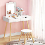 Keezi Kids Dressing Table Vanity Makeup Chair Set with Mirror Drawers Wooden Legs - Baby & Kids > Kid’s Furniture >