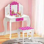 Keezi Kids Dressing Table Vanity Makeup Chair Set Wooden 3 Mirror Drawer Pink - Baby & Kids > Kid’s Furniture >
