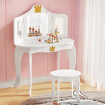 Keezi Kids Dressing Table Vanity Makeup Chair Set Wooden 3 Mirror Drawer White - Baby & Kids > Kid’s Furniture >