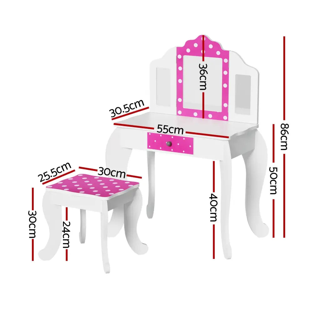 Keezi Kids Dressing Table Vanity Makeup Chair Set Wooden 3 Mirror Drawer Pink - Baby & Kids > Kid’s Furniture >