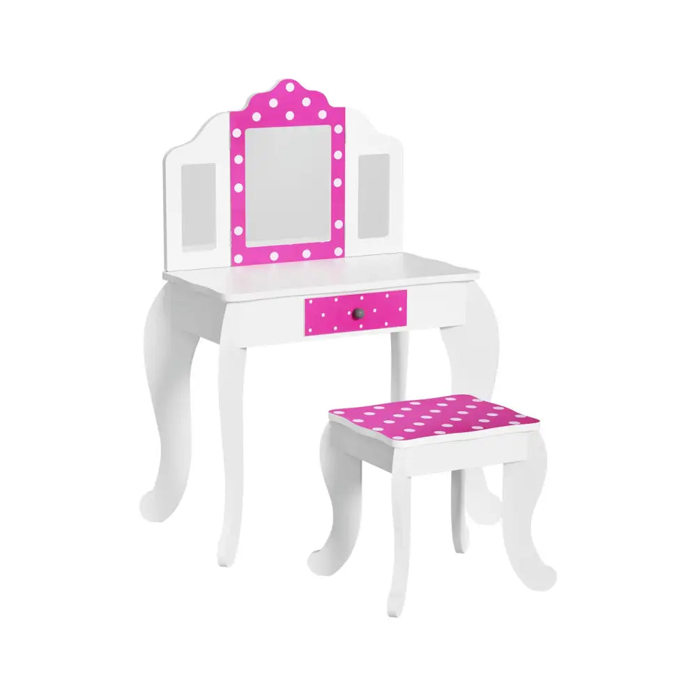 Keezi Kids Dressing Table Vanity Makeup Chair Set Wooden 3 Mirror Drawer Pink - Baby & Kids > Kid’s Furniture >