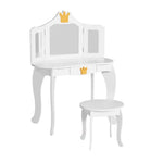Keezi Kids Dressing Table Vanity Makeup Chair Set Wooden 3 Mirror Drawer White - Baby & Kids > Kid’s Furniture >