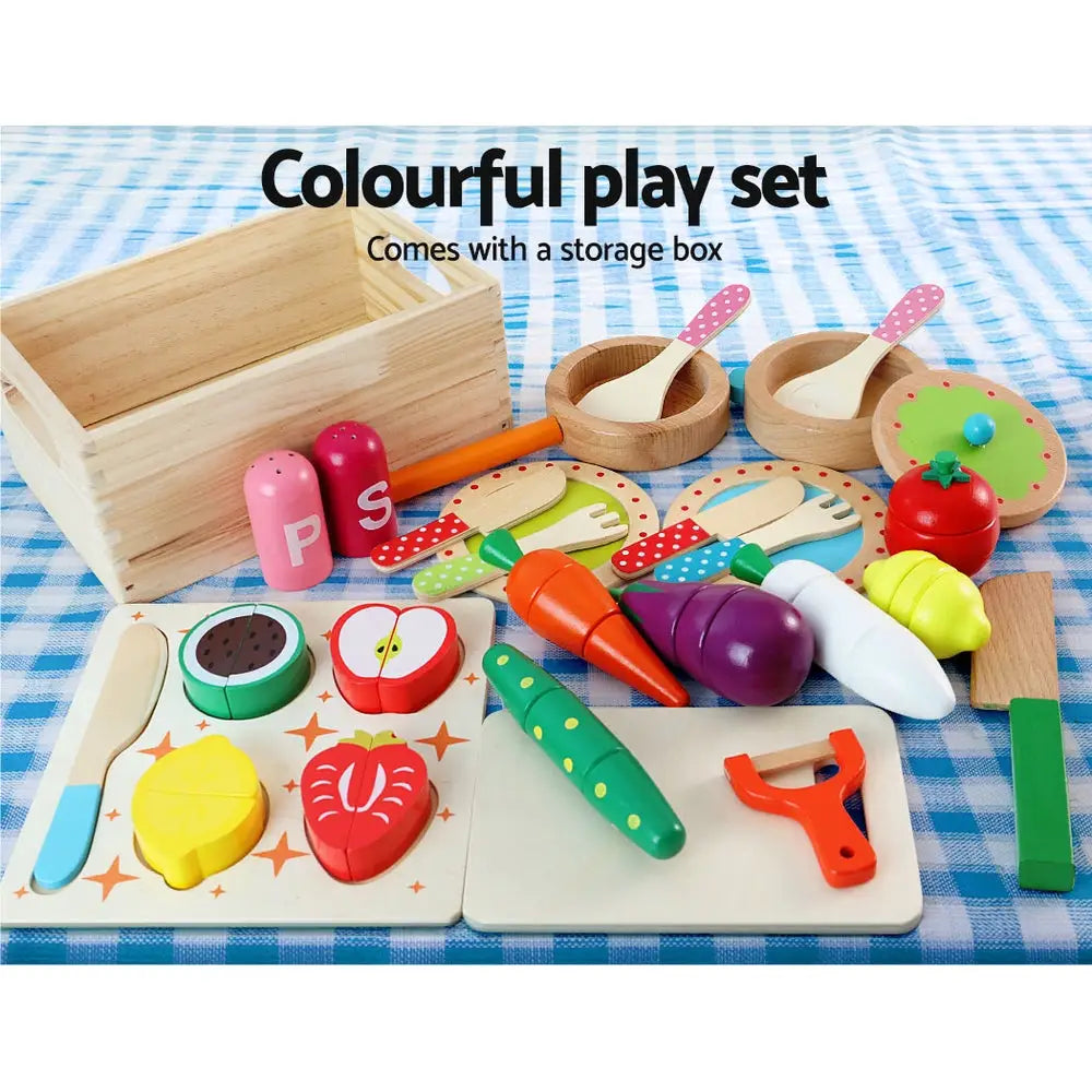 Keezi Kids Kitchen Play Set Wooden Pretend Toys Cooking Children Food White - Baby & Kids > Kid’s Furniture