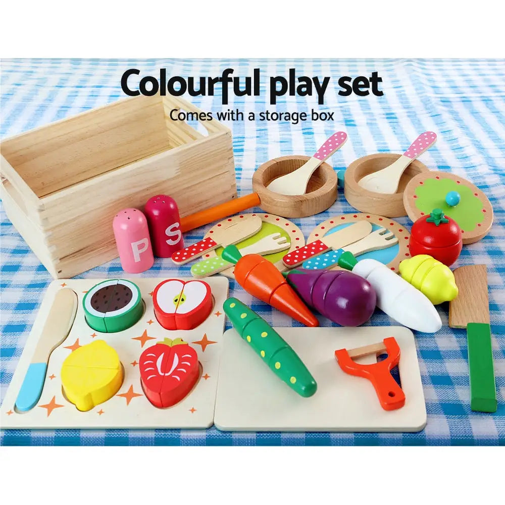 Keezi Kids Kitchen Play Set Wooden Pretend Toys Cooking Children Food Pink - Baby & Kids > Kid’s Furniture