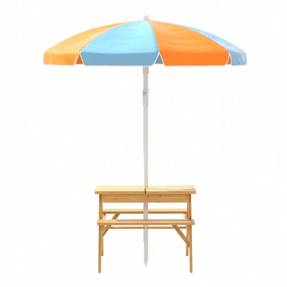 Keezi Kids Outdoor Table and Chairs Picnic Bench Umbrella Set Water Sand Pit Box - Baby & Kids > Kid’s Furniture