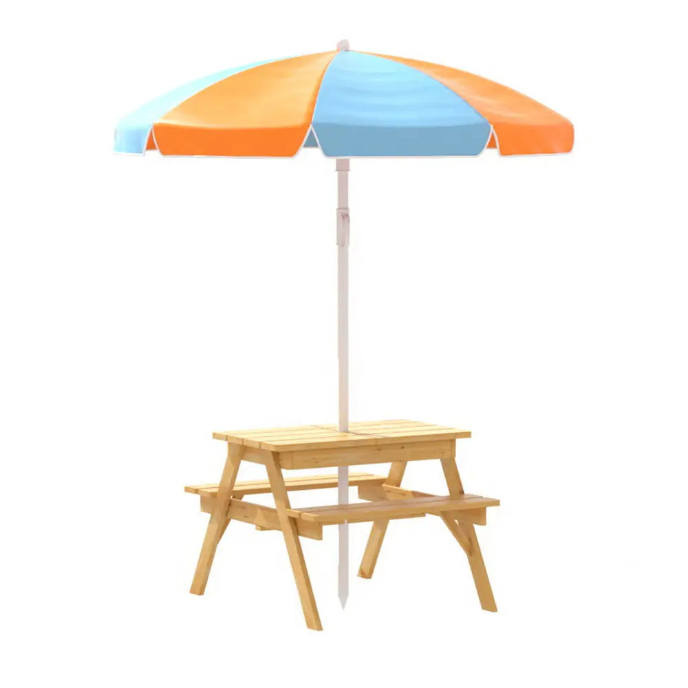 Keezi Kids Outdoor Table and Chairs Picnic Bench Umbrella Set Water Sand Pit Box - Baby & Kids > Kid’s Furniture