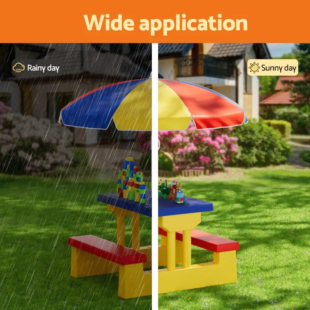 Keezi Kids Outdoor Table and Chairs Set Picnic Bench Umbrella Children Indoor - Baby & Kids > Kid’s Furniture > Kid’s