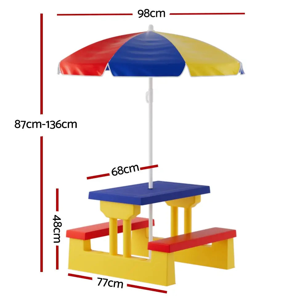 Keezi Kids Outdoor Table and Chairs Set Picnic Bench Umbrella Children Indoor - Baby & Kids > Kid’s Furniture > Kid’s