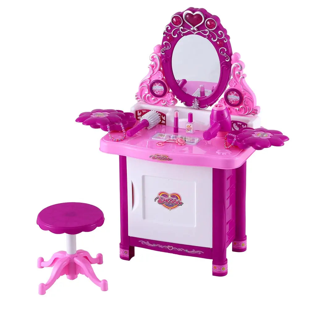 Keezi Kids Pretend Makeup Play Set Dressing Table Chair Girls Toys Children - Baby & Kids > Baby & Kid’s Toys >