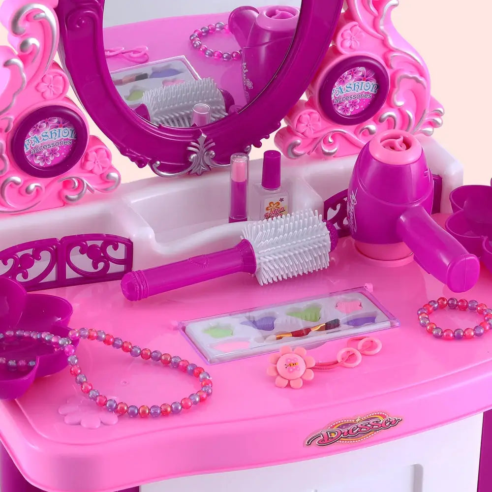 Keezi Kids Pretend Makeup Play Set Dressing Table Chair Girls Toys Children - Baby & Kids > Baby & Kid’s Toys >