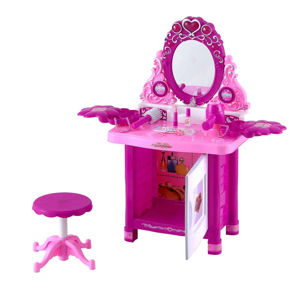 Keezi Kids Pretend Makeup Play Set Dressing Table Chair Girls Toys Children - Baby & Kids > Baby & Kid’s Toys >