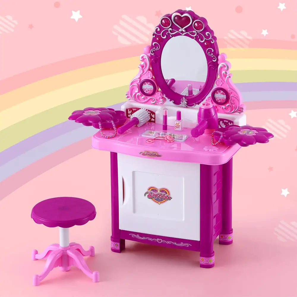 Keezi Kids Pretend Makeup Play Set Dressing Table Chair Girls Toys Children - Baby & Kids > Baby & Kid’s Toys >