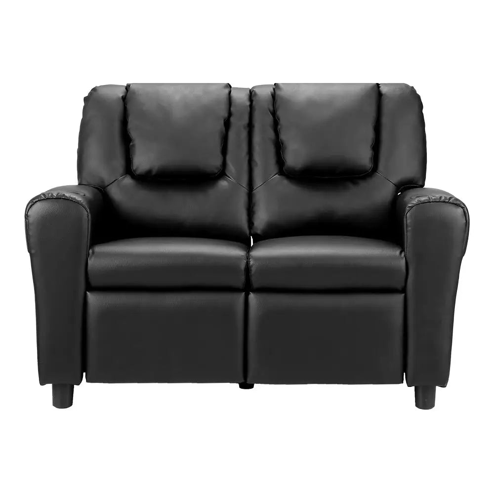 Keezi Kids Recliner Chair Double PU Leather Sofa Lounge Couch Armchair Black - Baby & Kids > Kid’s Furniture