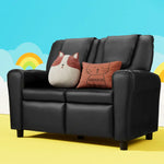 Keezi Kids Recliner Chair Double PU Leather Sofa Lounge Couch Armchair Black - Baby & Kids > Kid’s Furniture