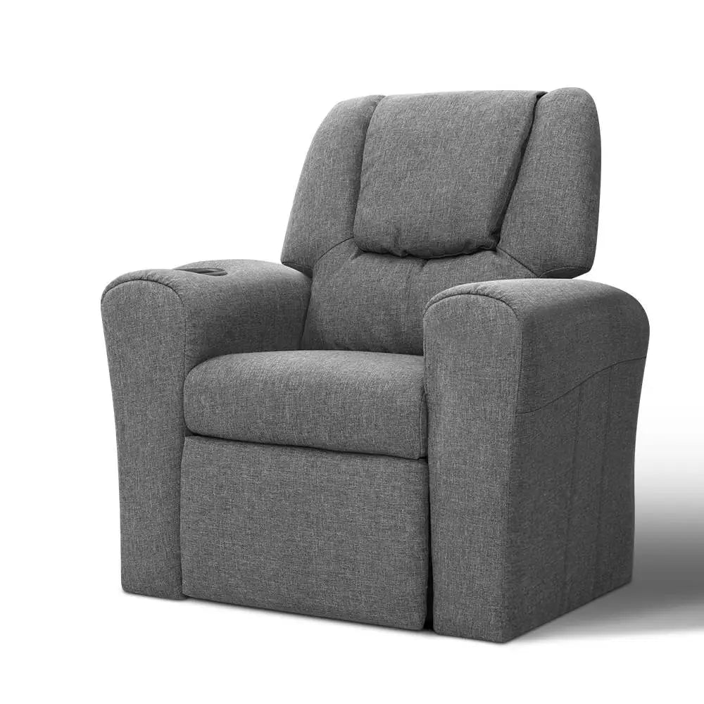 Keezi Kids Recliner Chair Linen Soft Sofa Lounge Couch Children Armchair Grey - Baby & Kids > Kid’s Furniture