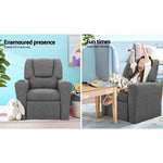 Keezi Kids Recliner Chair Linen Soft Sofa Lounge Couch Children Armchair Grey - Baby & Kids > Kid’s Furniture