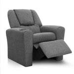 Keezi Kids Recliner Chair Linen Soft Sofa Lounge Couch Children Armchair Grey - Baby & Kids > Kid’s Furniture