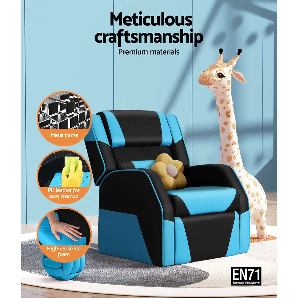 Keezi Kids Recliner Chair PU Leather Gaming Sofa Lounge Couch Children Armchair - Baby & Kids > Kid’s Furniture