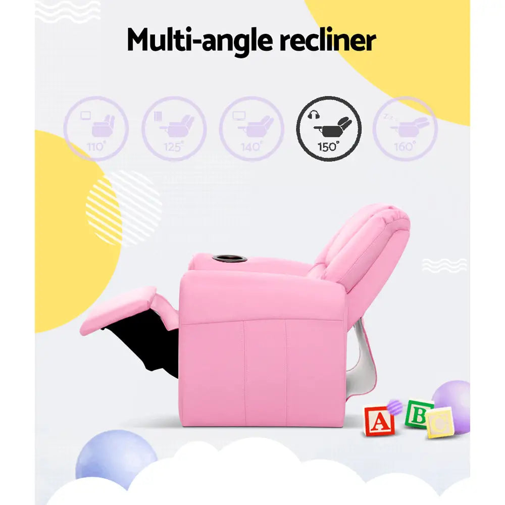 Keezi Kids Recliner Chair PU Leather Sofa Lounge Couch Children Armchair Pink - Baby & Kids > Kid’s Furniture