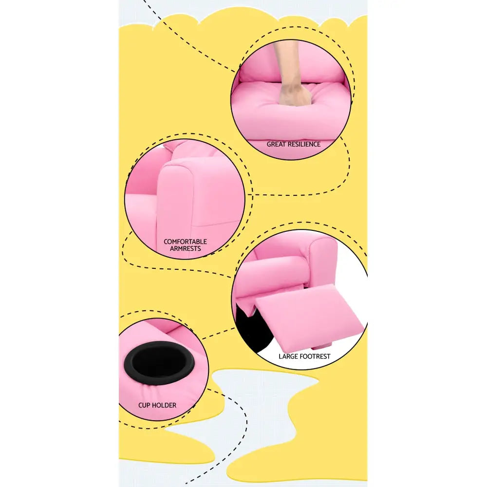 Keezi Kids Recliner Chair PU Leather Sofa Lounge Couch Children Armchair Pink - Baby & Kids > Kid’s Furniture