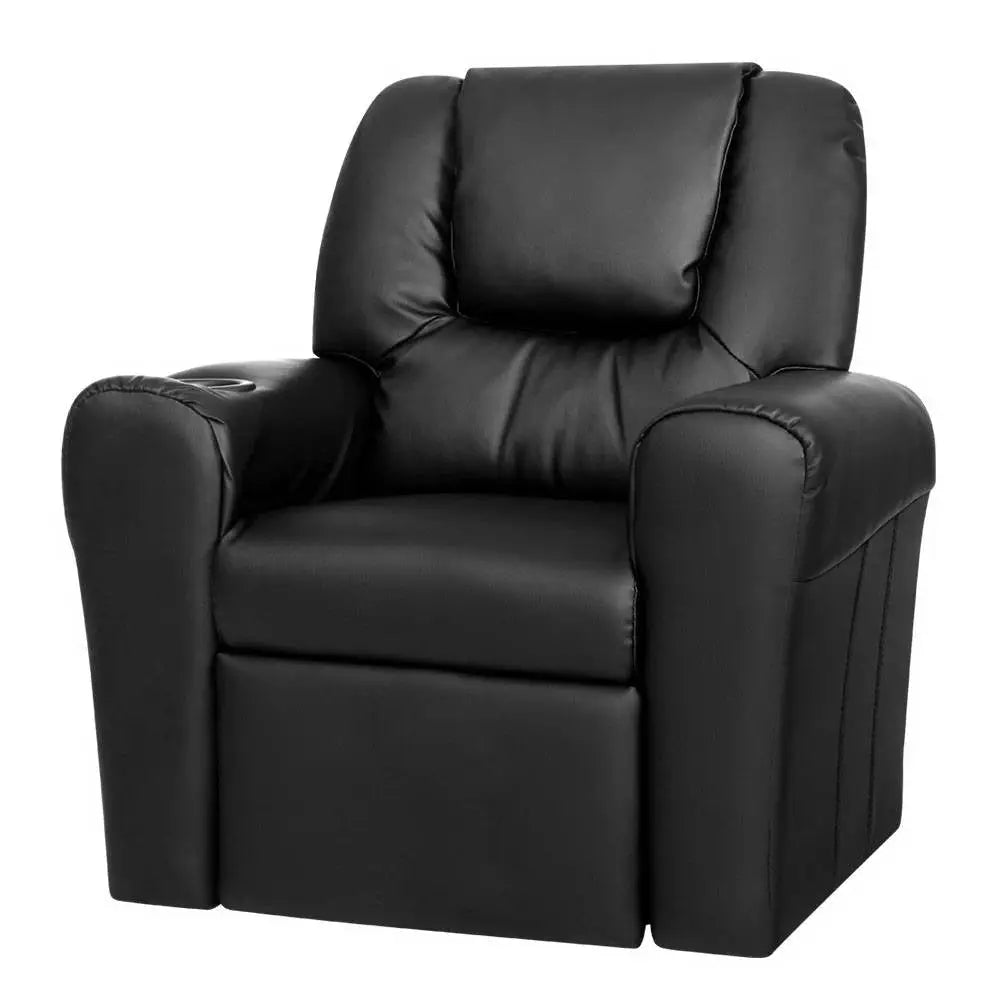 Keezi Kids Recliner Chair PU Leather Sofa Lounge Couch Children Armchair Black - Baby & Kids > Kid’s Furniture