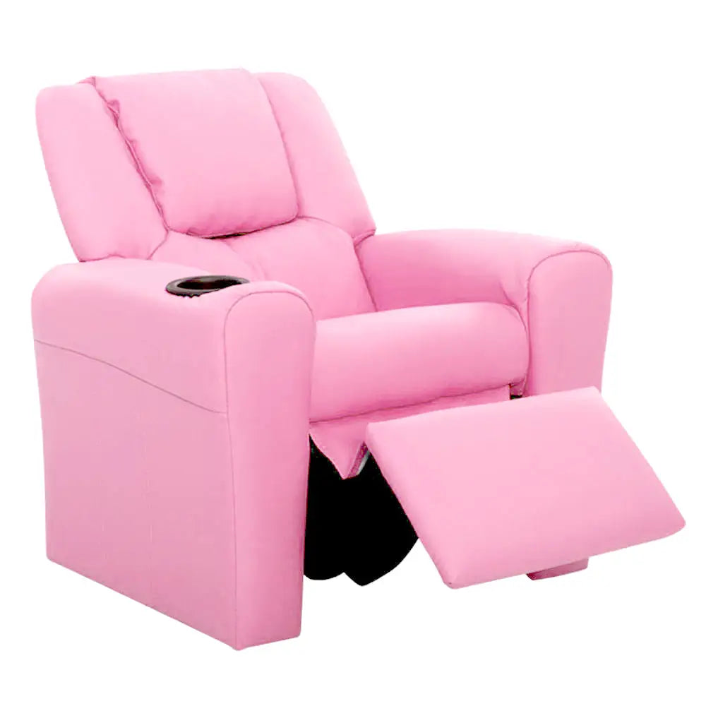 Keezi Kids Recliner Chair PU Leather Sofa Lounge Couch Children Armchair Pink - Baby & Kids > Kid’s Furniture