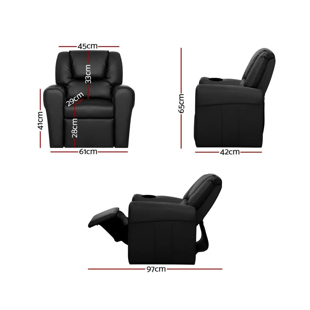 Keezi Kids Recliner Chair PU Leather Sofa Lounge Couch Children Armchair Black - Baby & Kids > Kid’s Furniture