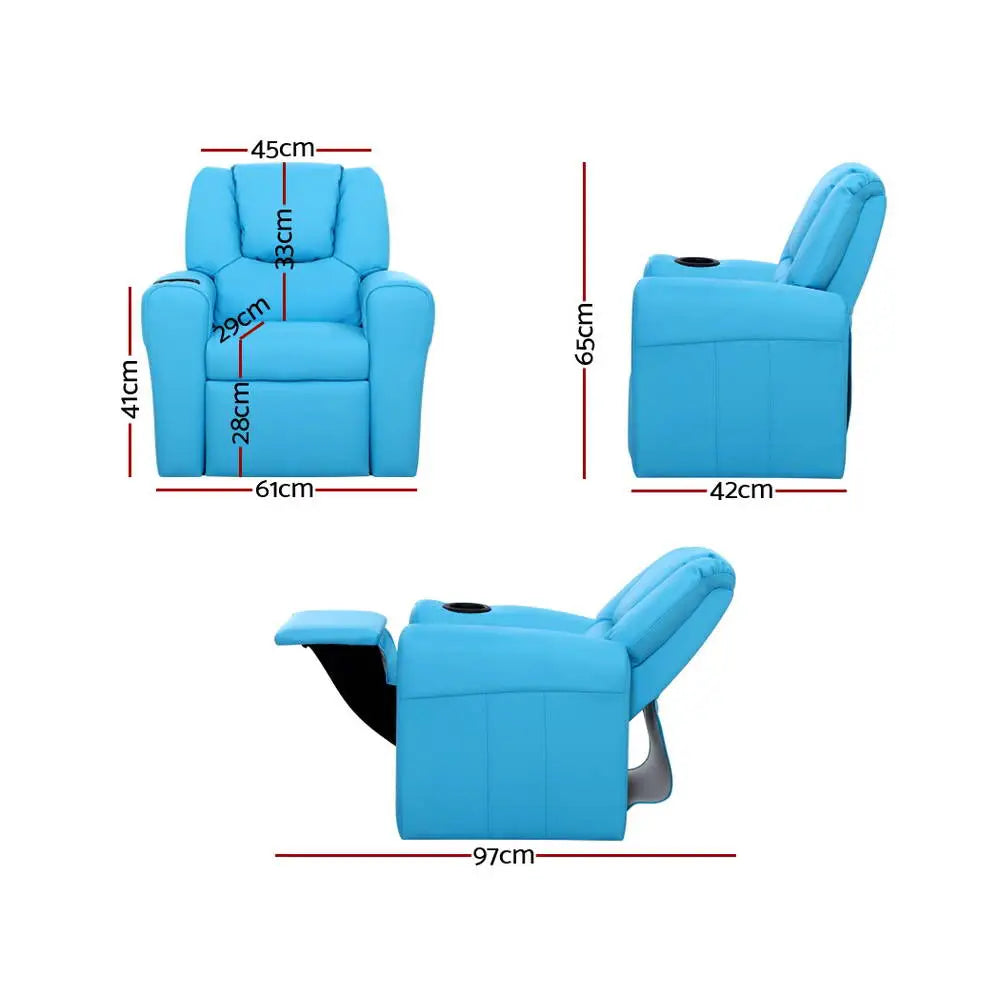 Keezi Kids Recliner Chair PU Leather Sofa Lounge Couch Children Armchair Blue - Baby & Kids > Kid’s Furniture