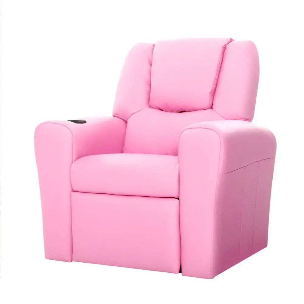 Keezi Kids Recliner Chair PU Leather Sofa Lounge Couch Children Armchair Pink - Baby & Kids > Kid’s Furniture