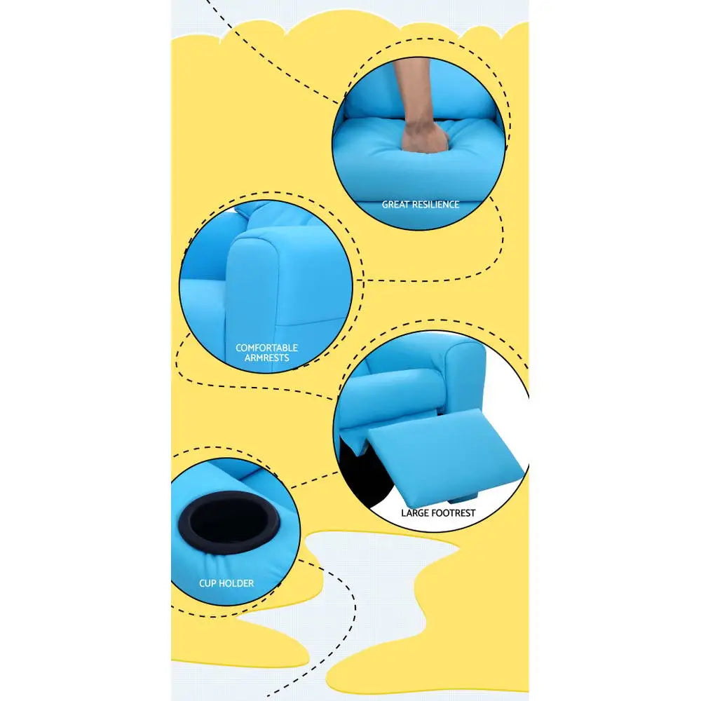 Keezi Kids Recliner Chair PU Leather Sofa Lounge Couch Children Armchair Blue - Baby & Kids > Kid’s Furniture