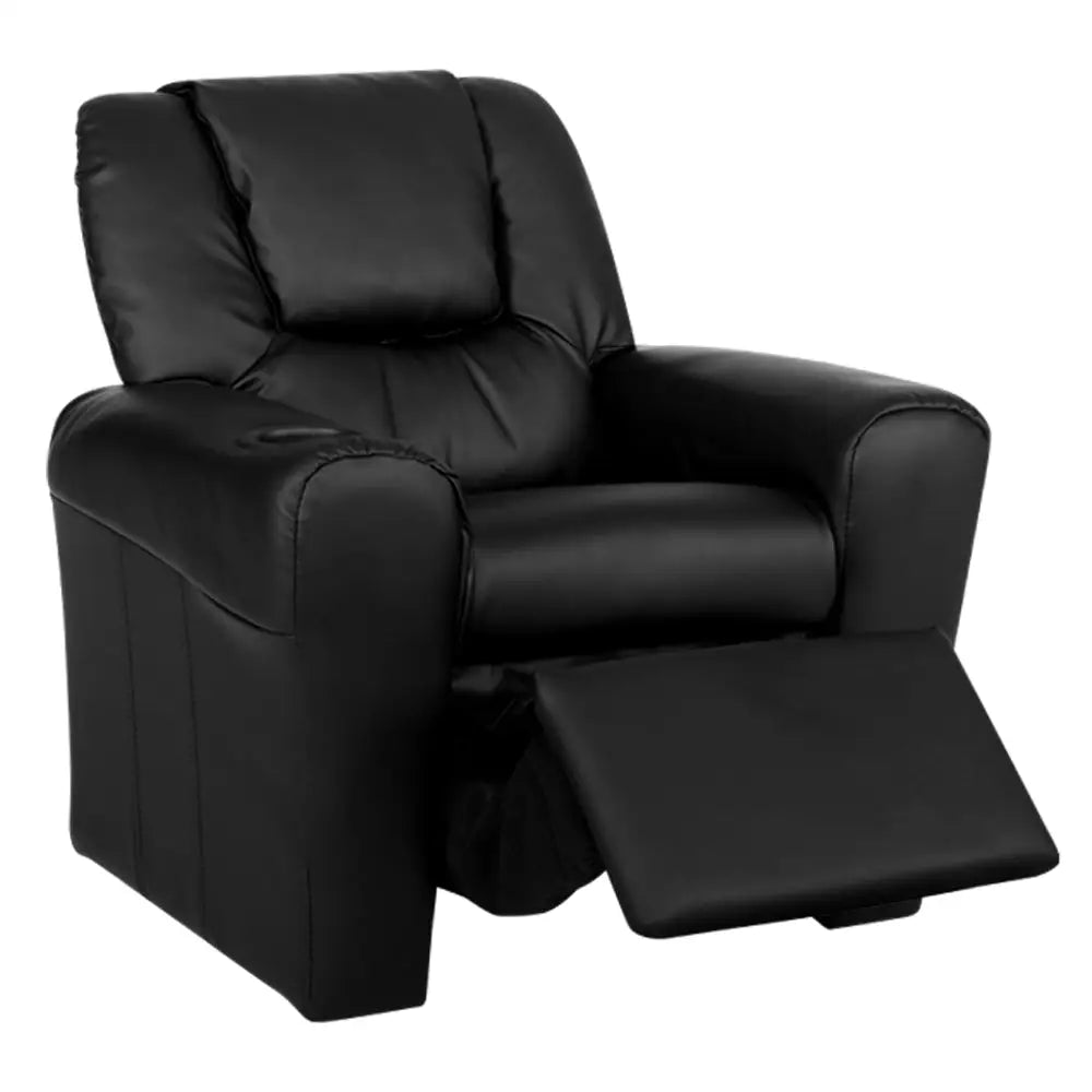 Keezi Kids Recliner Chair PU Leather Sofa Lounge Couch Children Armchair Black - Baby & Kids > Kid’s Furniture