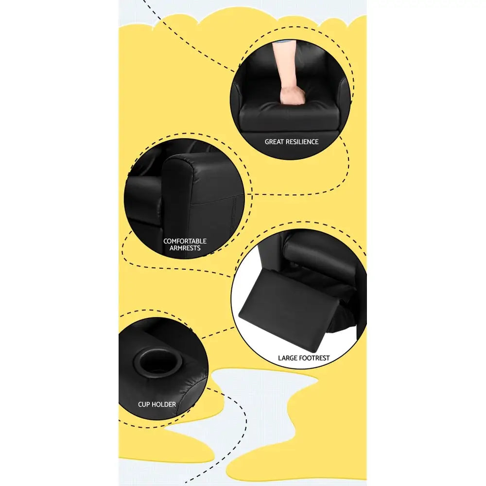 Keezi Kids Recliner Chair PU Leather Sofa Lounge Couch Children Armchair Black - Baby & Kids > Kid’s Furniture