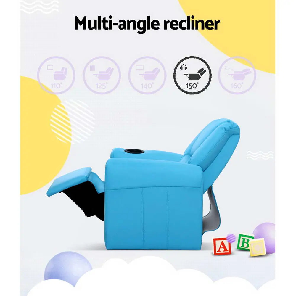 Keezi Kids Recliner Chair PU Leather Sofa Lounge Couch Children Armchair Blue - Baby & Kids > Kid’s Furniture