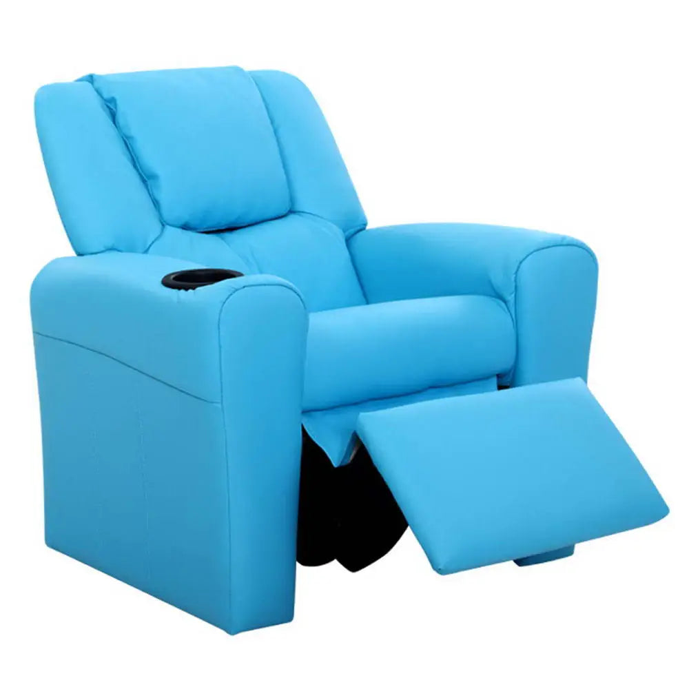 Keezi Kids Recliner Chair PU Leather Sofa Lounge Couch Children Armchair Blue - Baby & Kids > Kid’s Furniture
