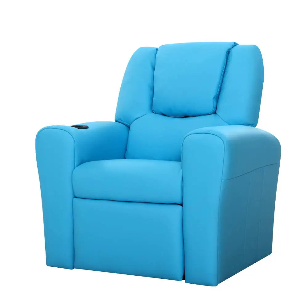 Keezi Kids Recliner Chair PU Leather Sofa Lounge Couch Children Armchair Blue - Baby & Kids > Kid’s Furniture
