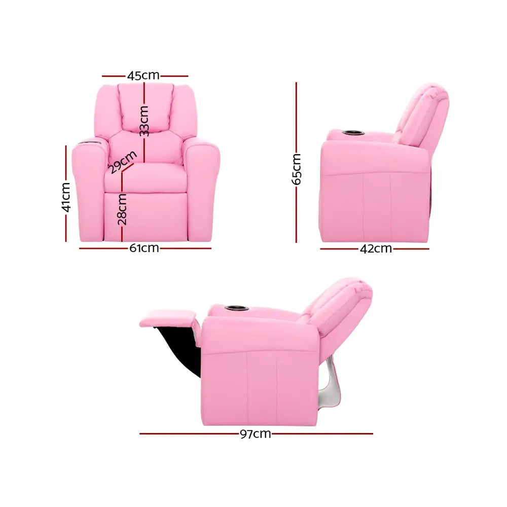 Keezi Kids Recliner Chair PU Leather Sofa Lounge Couch Children Armchair Pink - Baby & Kids > Kid’s Furniture