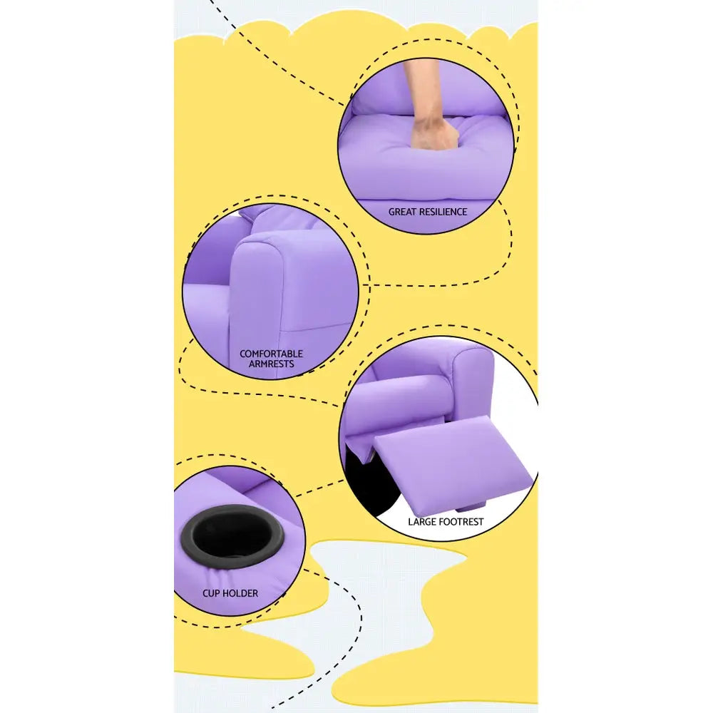 Keezi Kids Recliner Chair Purple PU Leather Sofa Lounge Couch Children Armchair - Baby & Kids > Kid’s Furniture