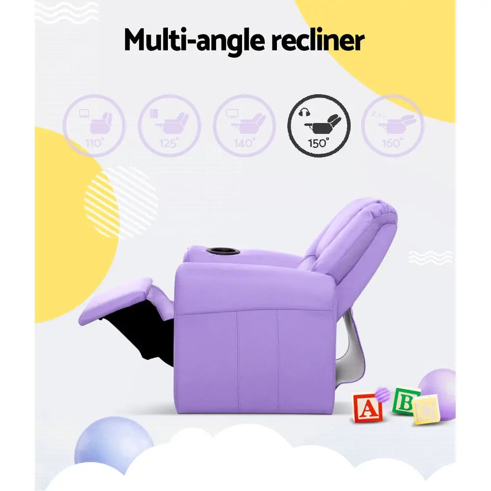 Keezi Kids Recliner Chair Purple PU Leather Sofa Lounge Couch Children Armchair - Baby & Kids > Kid’s Furniture