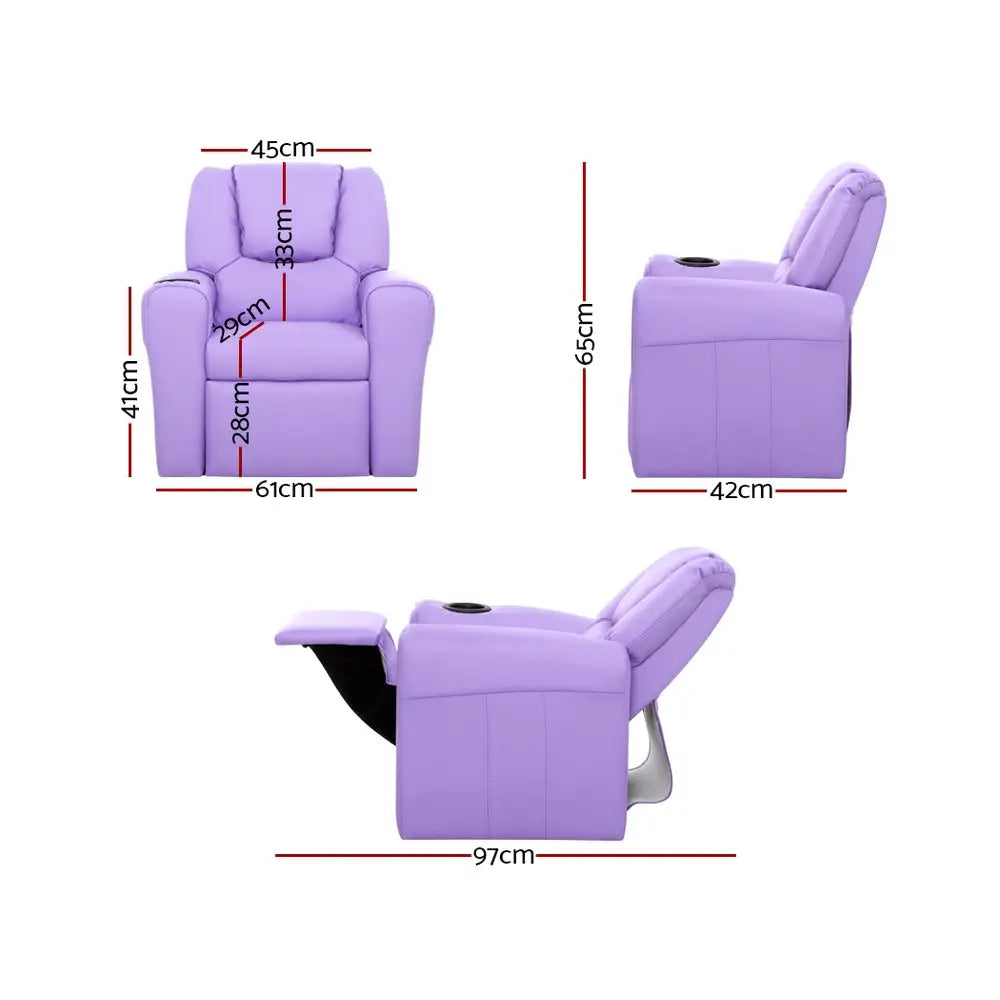 Keezi Kids Recliner Chair Purple PU Leather Sofa Lounge Couch Children Armchair - Baby & Kids > Kid’s Furniture