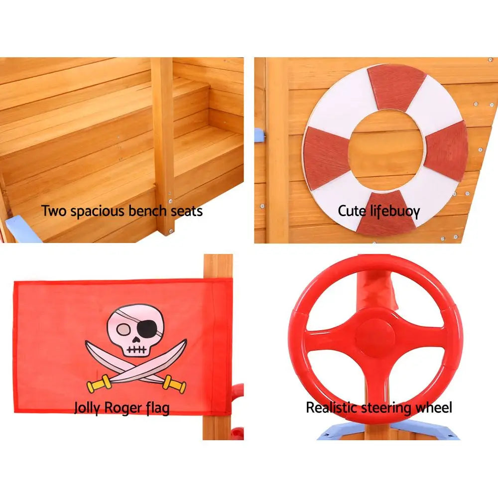 Keezi Kids Sandpit Wooden Boat Sand Pit with Canopy Bench Seat Beach Toys 165cm - Baby & Kids > Baby & Kid’s Toys >