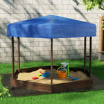 Keezi Kids Sandpit Wooden Hexagon Sand Pit with Canopy Outdoor Beach Toys 182cm - Baby & Kids > Baby & Kid’s Toys >