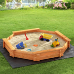 Keezi Kids Sandpit Wooden Round Sand Pit with Cover Bench Seat Beach Toys 182cm - Baby & Kids > Baby & Kid’s Toys >